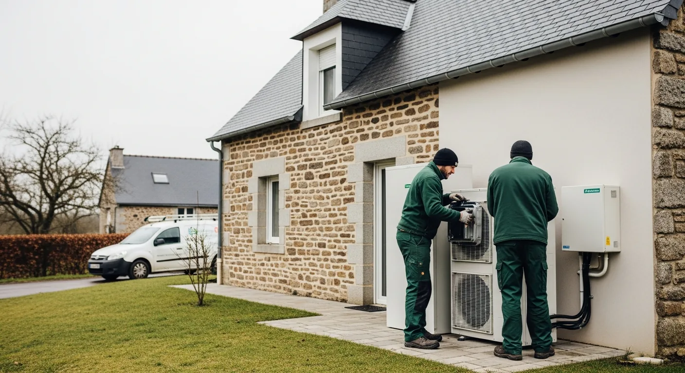 Installation d'une pompe à chaleur air/eau par nos techniciens en Mayenne
