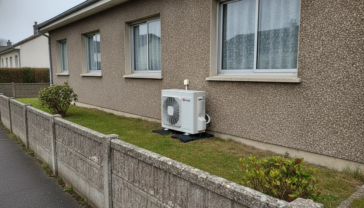 Pompe à chaleur air/eau installée sur un pavillon du secteur de La Morinais, à Saint-Jacques-de-la-Lande